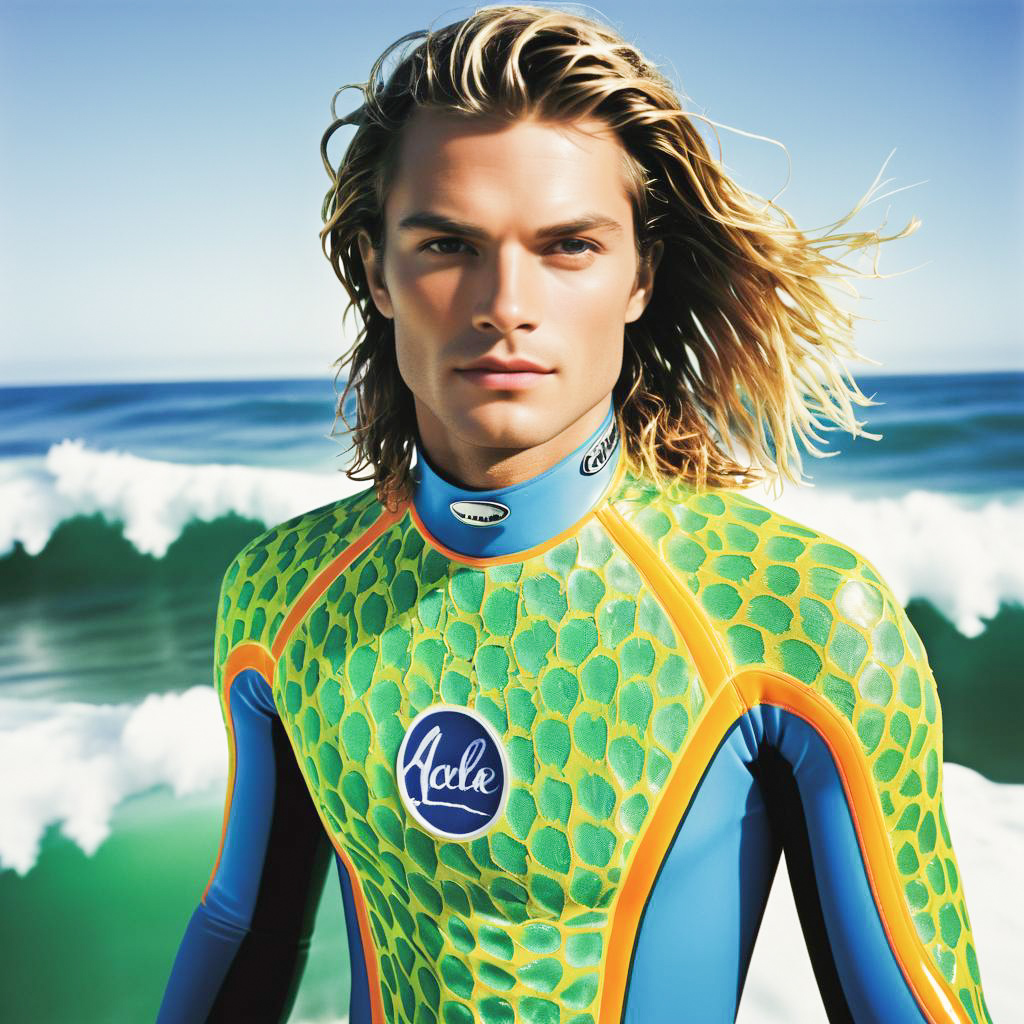 Confident Male Surfer in Vibrant Wetsuit