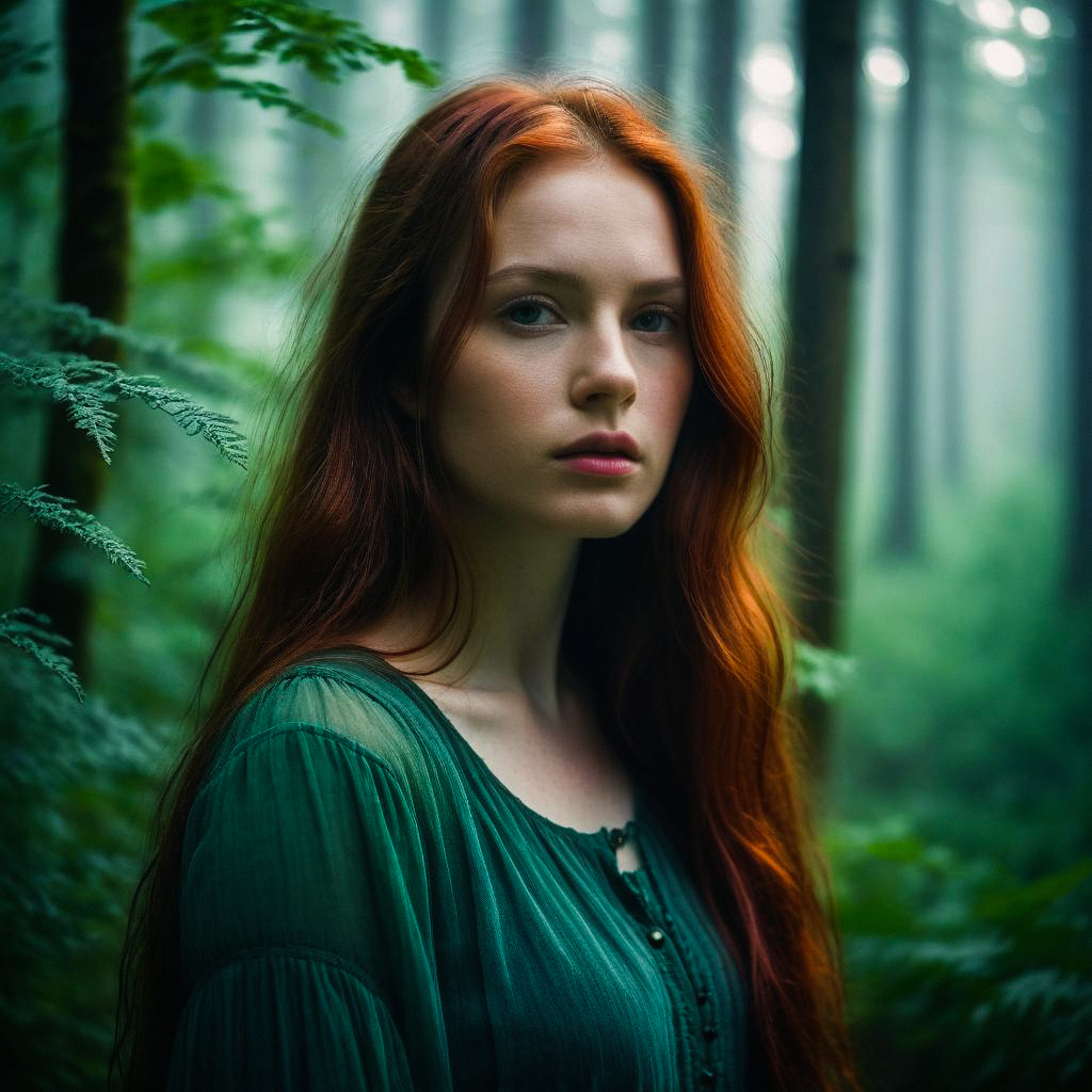Young Woman in Misty Forest