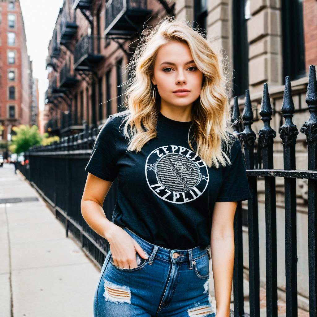 Confident Blonde Woman in Casual Street Style