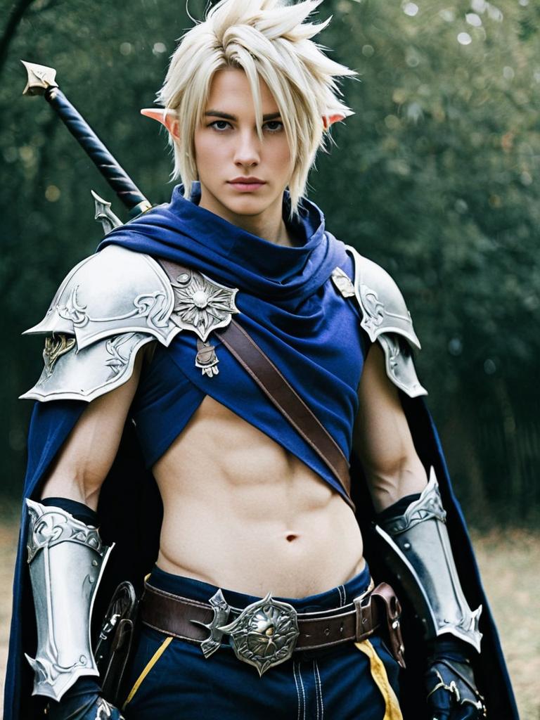 Male Final Fantasy Cosplay with Blonde Hair and Silver Armor