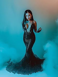Confident Woman in Elegant Black Gown