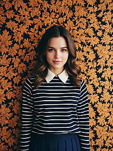 Preppy Fall Fashion Young Woman Against Autumn Leaf Background