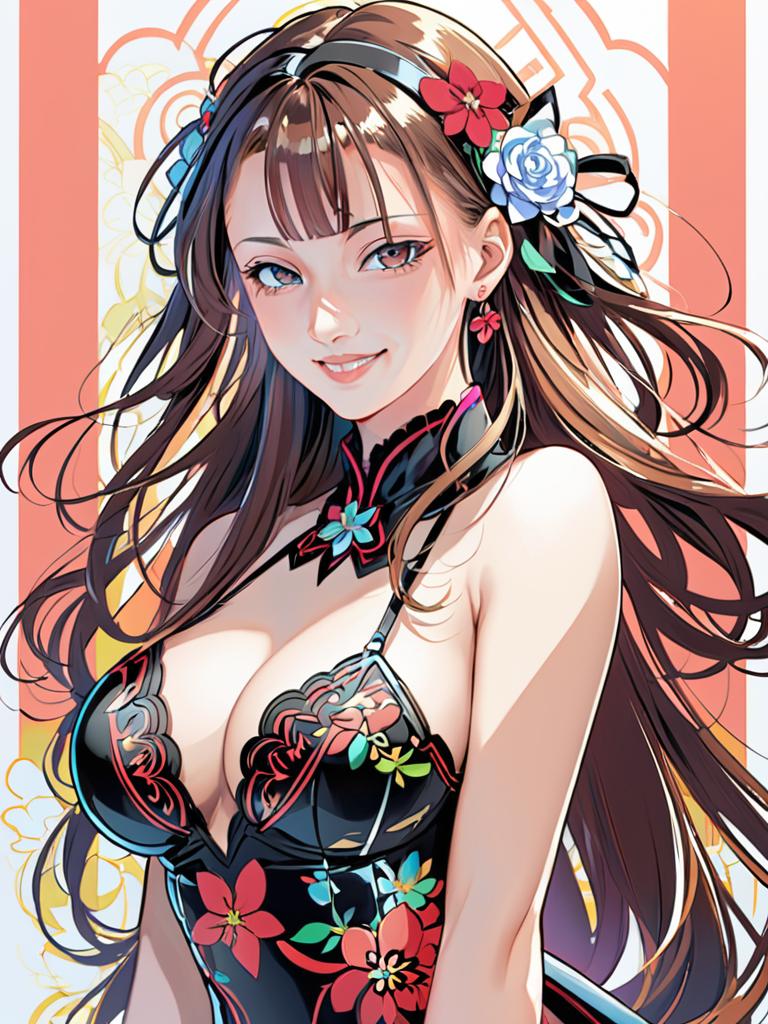 Vibrant Anime Girl with Flower Adorned Hair