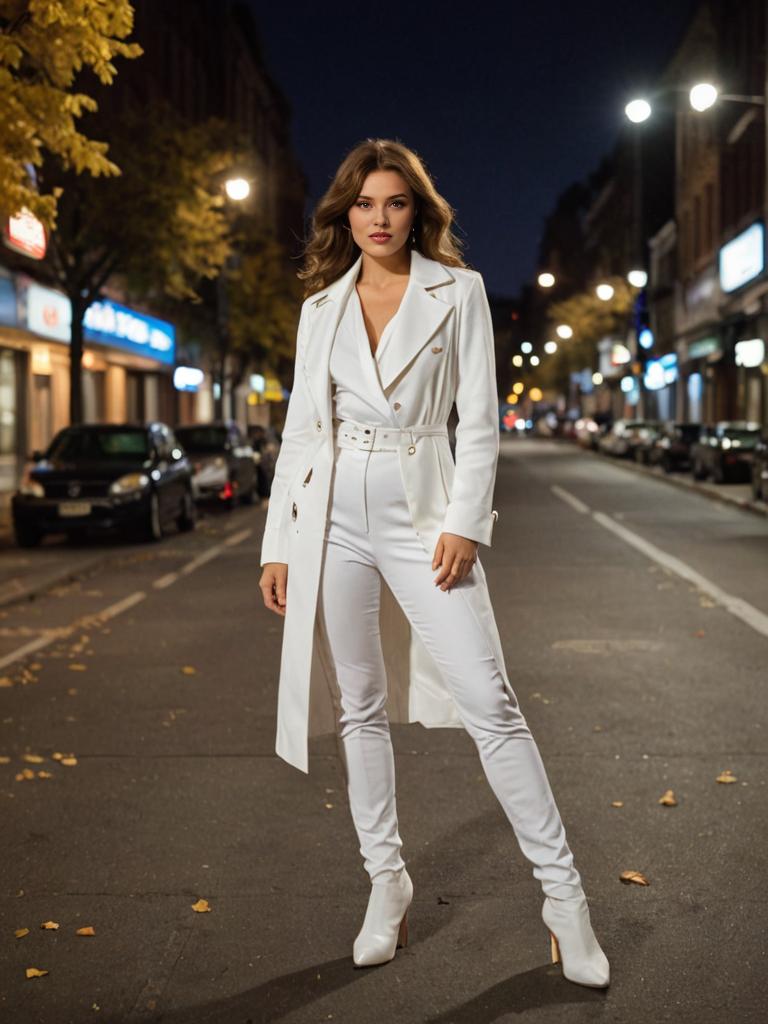 Sophisticated Woman in White Ensemble Inspired by Vanessa Kensington