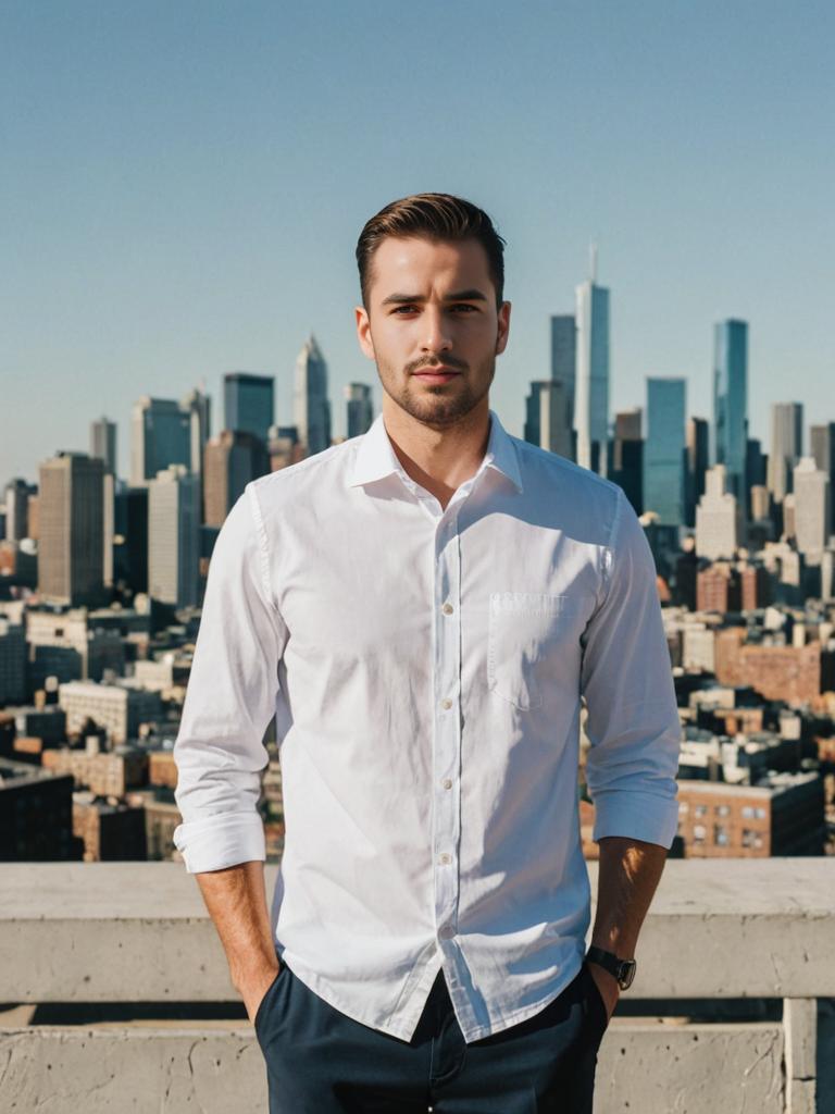 Confident Man with Urban Skyline