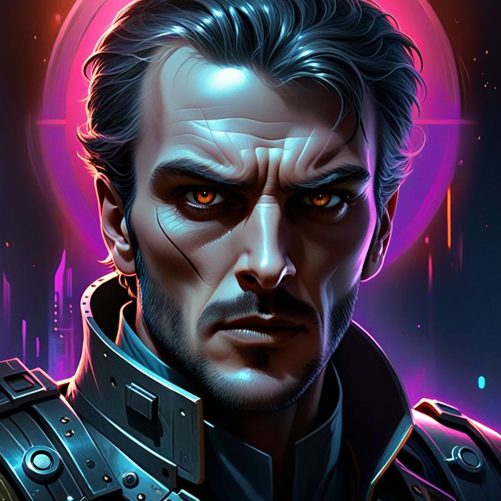 Futuristic Cyberpunk Man with Orange Eyes