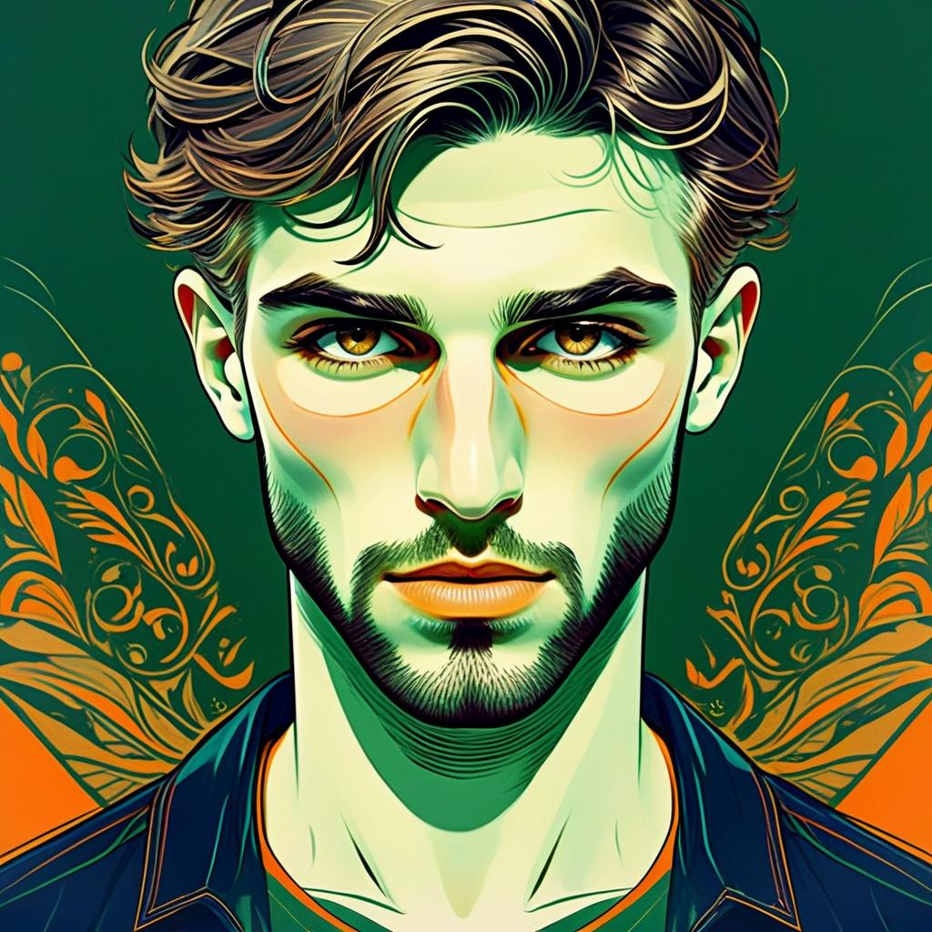 Stylized Portrait of Young Man with Abstract Wings Stylized Portrait of Young Man with Abstract Wings