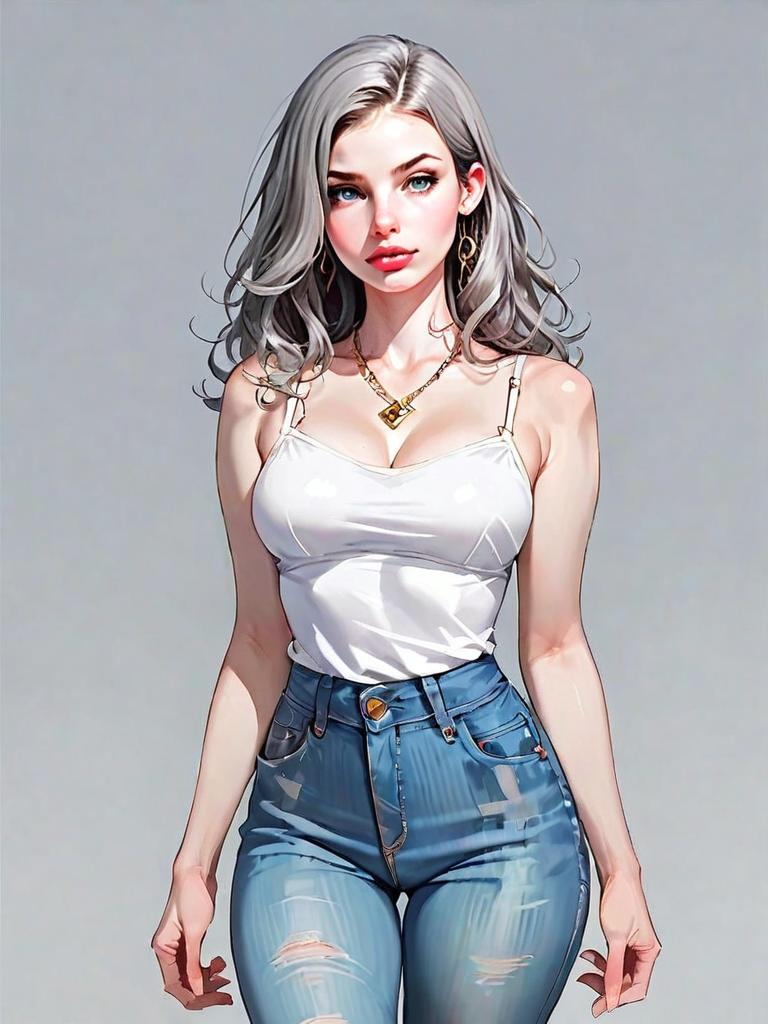 Realistic Full Body Portrait of Woman in Casual Outfit Digital Art