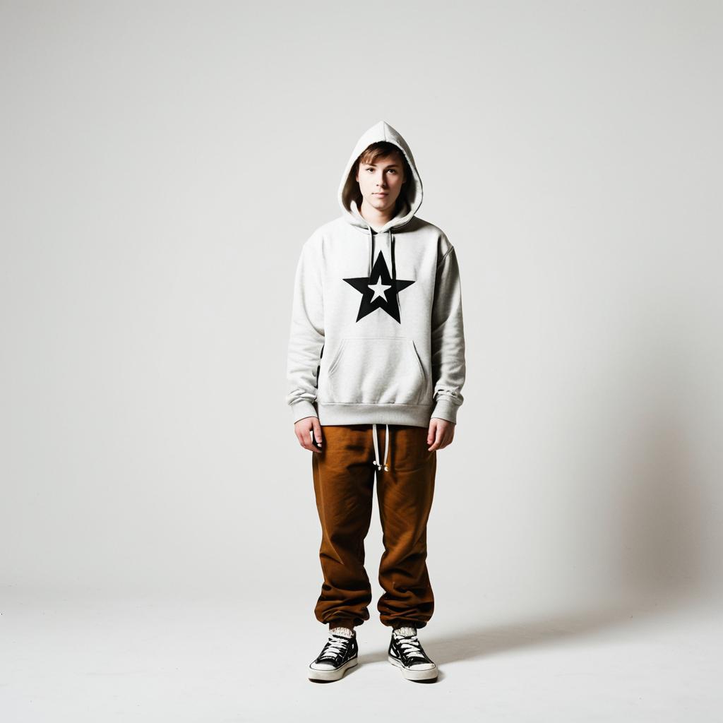 Young Man in Casual Streetwear with Hoodie and Joggers Young Man in Casual Streetwear with Hoodie and Joggers