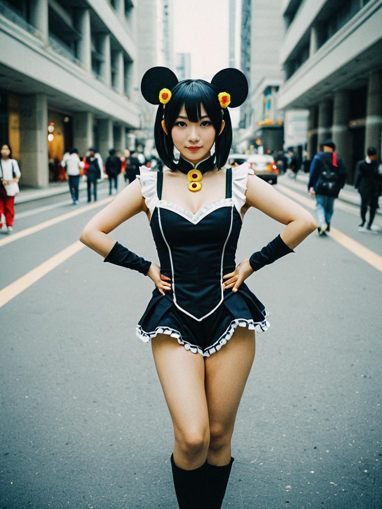 Woman in Realistic Chi-Chi Cosplay Costume on Urban Street