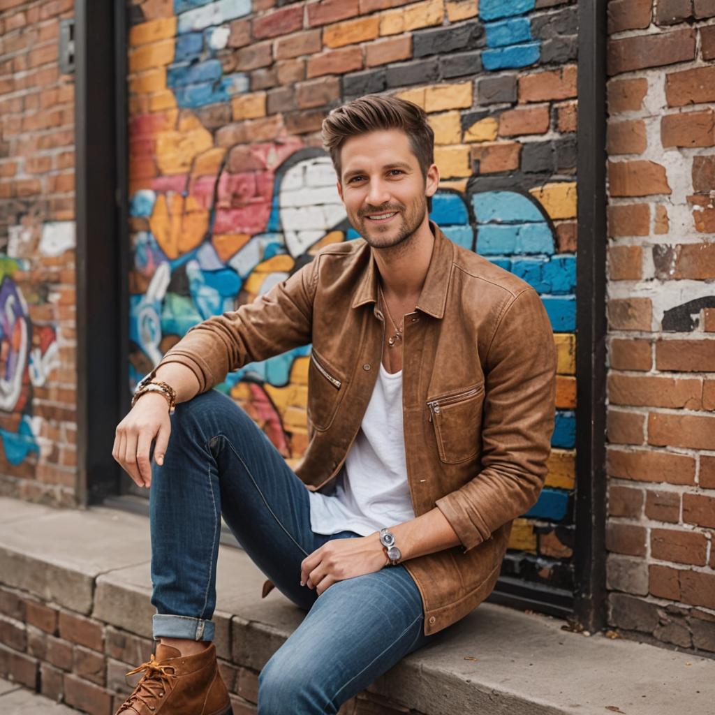 Stylish Man in Graffiti Urban Setting