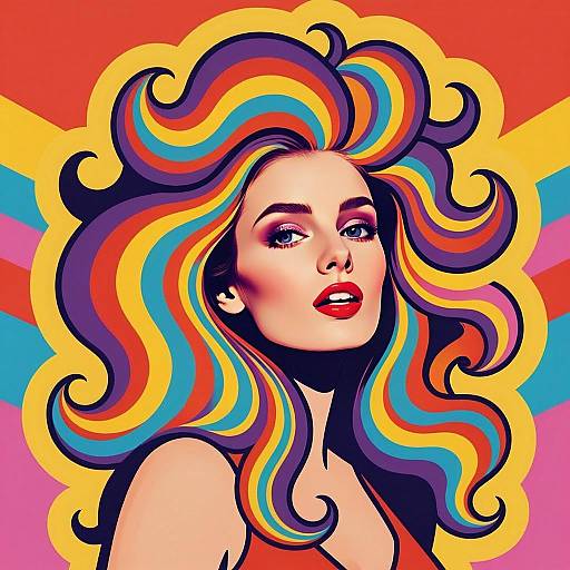 Colorful Retro Pop Art Woman with Psychedelic Hair Illustration