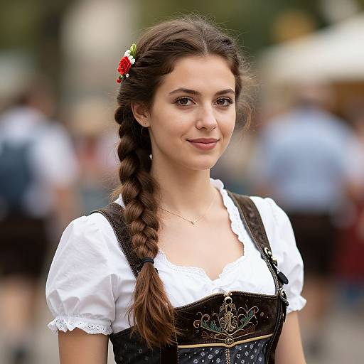 Young Woman in Traditional Bavarian Dirndl Dress with Braided Hair