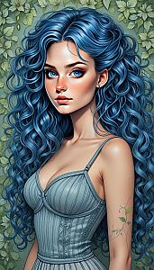 Young Woman with Blue Hair in Teal Corset
