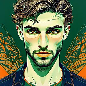 Stylized Portrait of Young Man with Abstract Wings