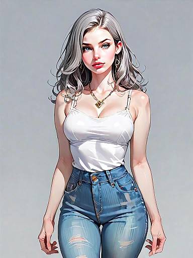 Realistic Full Body Portrait of Woman in Casual Outfit Digital Art
