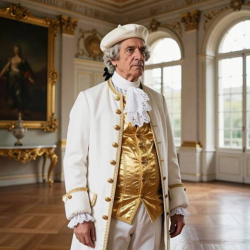 Elderly Man in 18th Century Aristocratic Costume in Baroque Interior