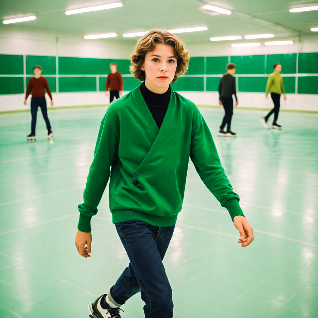 Young Man Ice Skating in Green Sweater