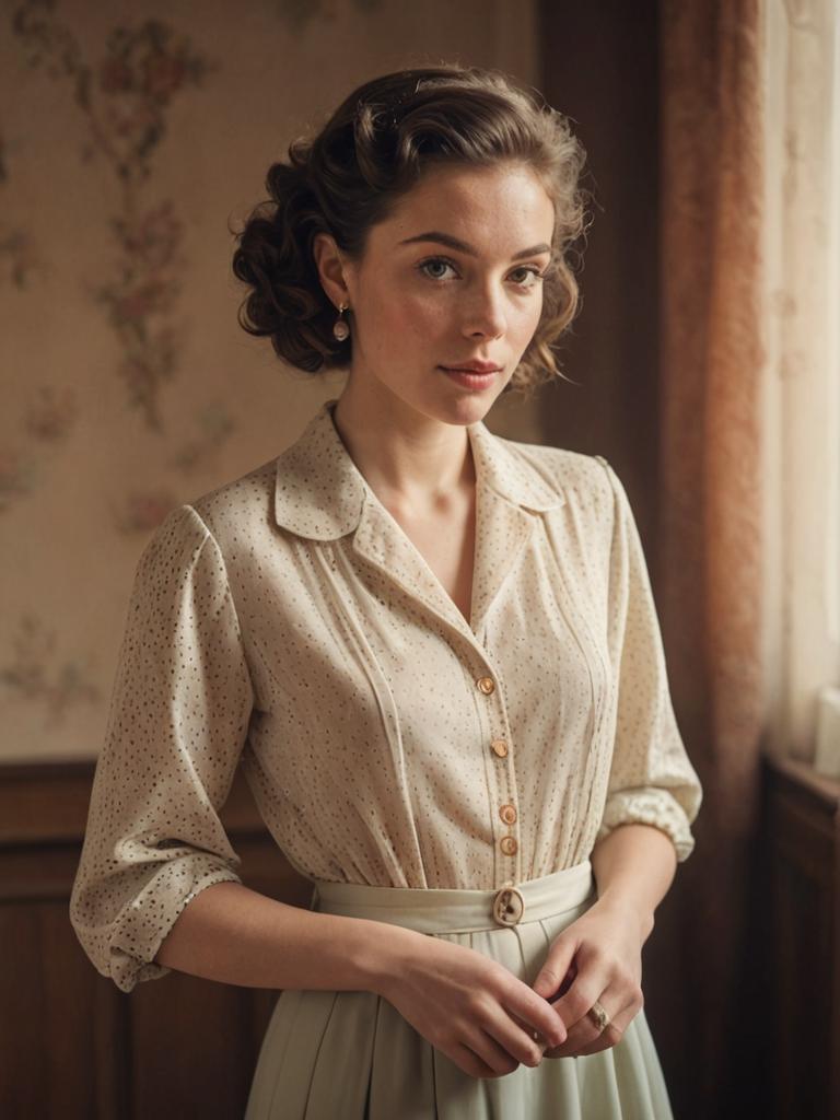 Elegant Woman by Window in Vintage Attire