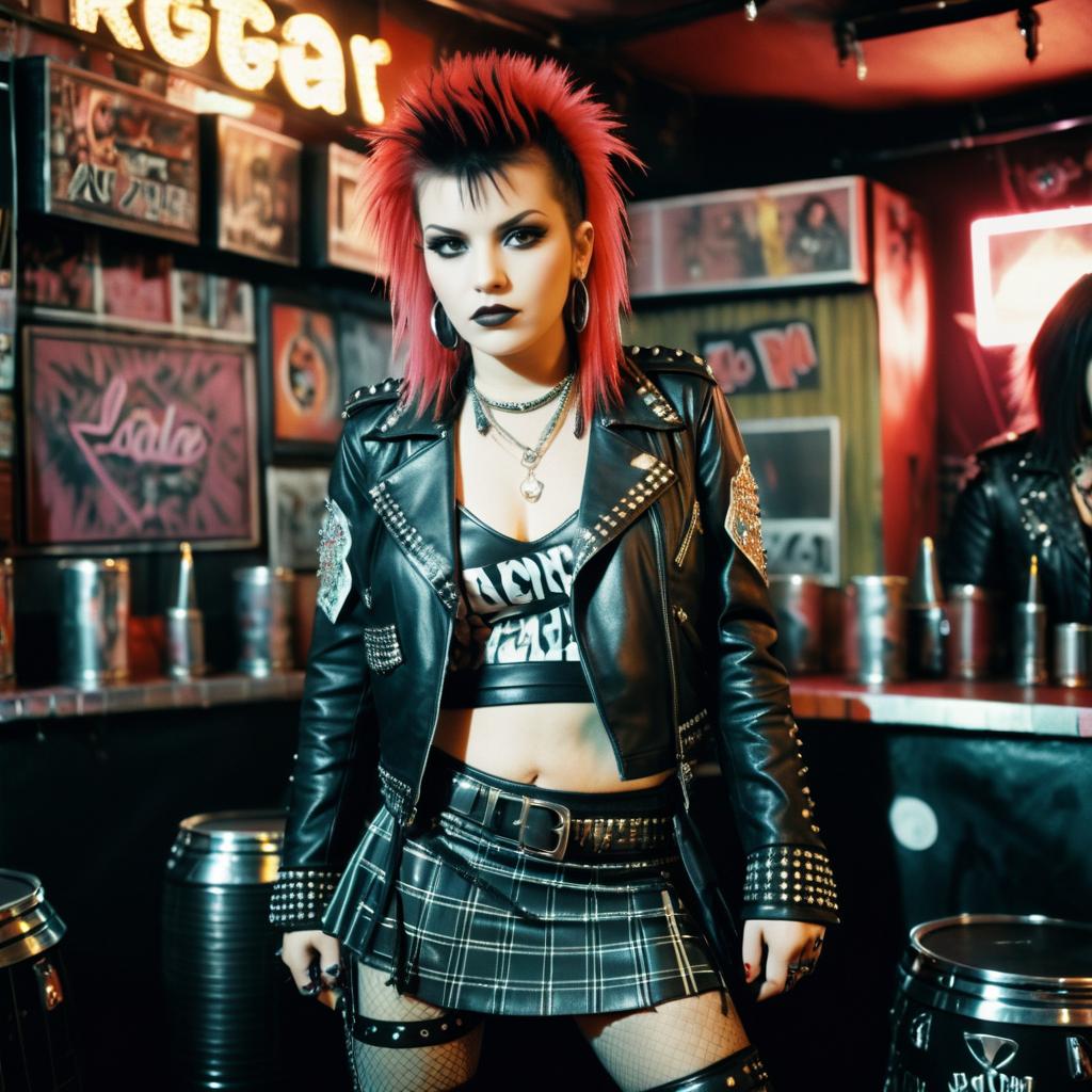 Sassy Punk Woman with Pink Hair and Spiked Jacket