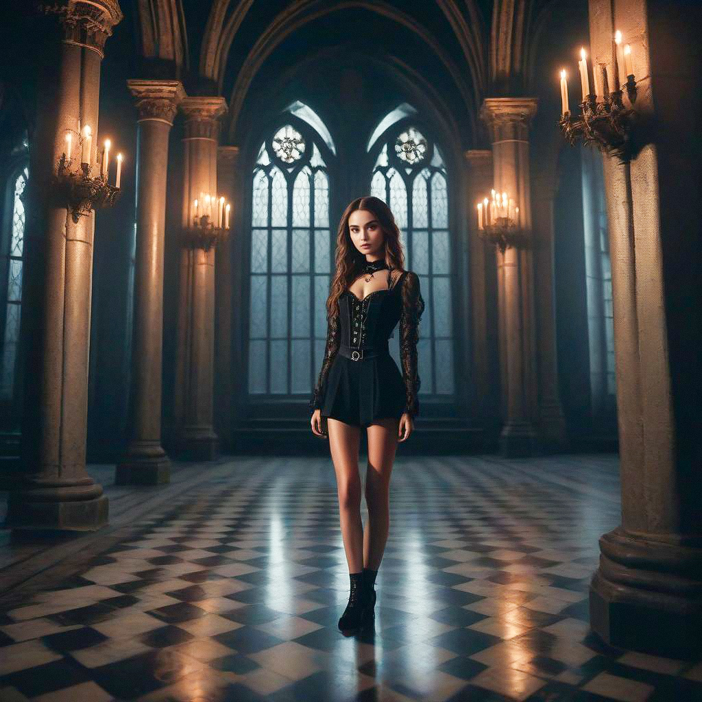 Confident Woman in Gothic Interior