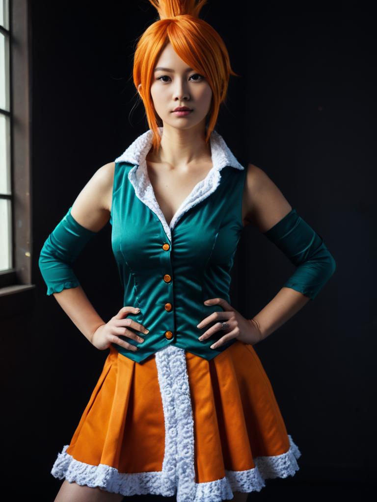 Sexy Nami Cosplay Woman Character Costume Realistic Photo