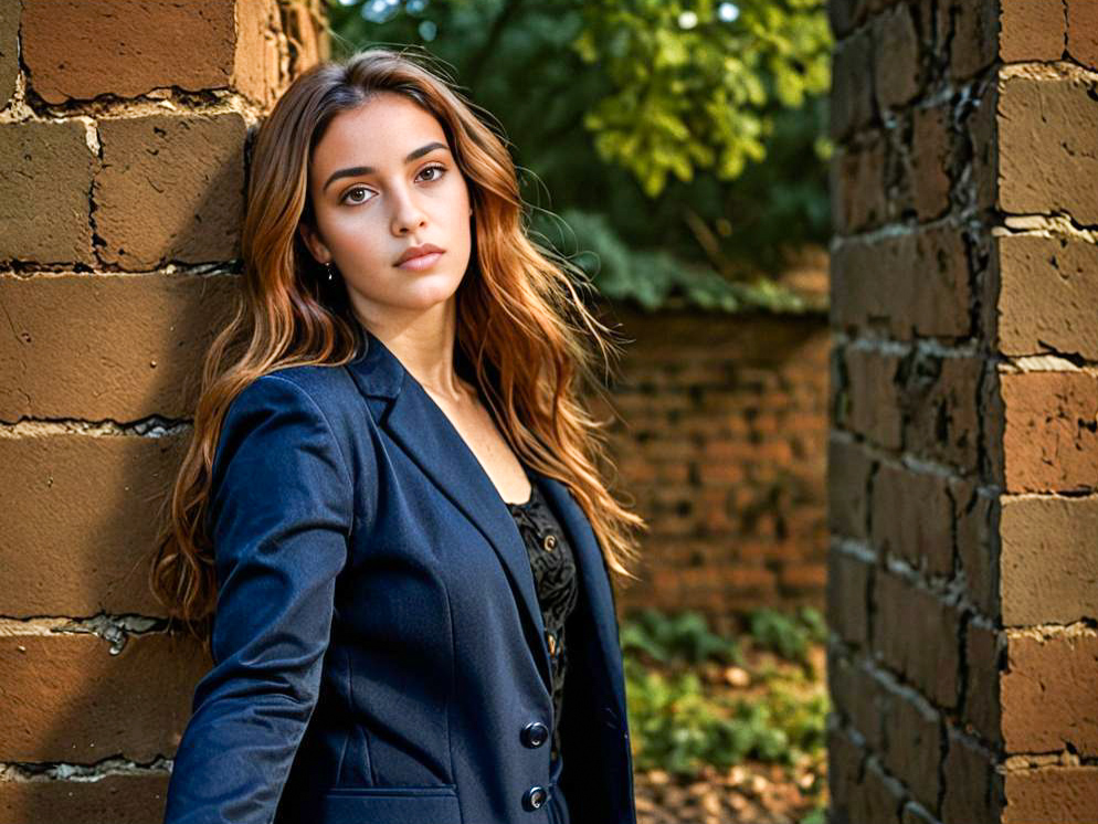 Confident Young Woman in Navy Blazer