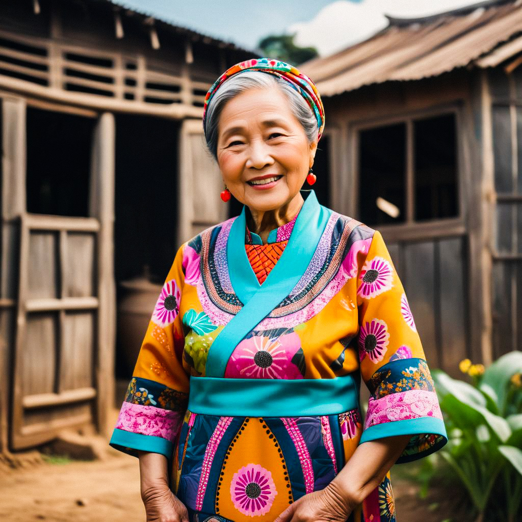 Joyful Elderly Woman in Traditional Attire