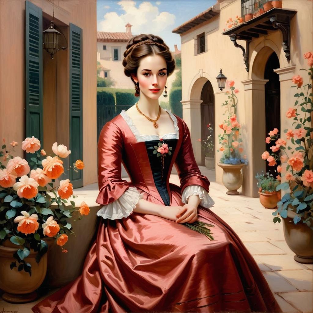 Elegant 18th-Century Woman in Rose and Black Gown Elegant 18th-Century Woman in Rose and Black Gown