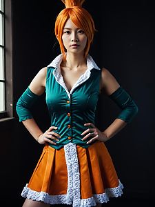 Sexy Nami Cosplay Woman Character Costume Realistic Photo