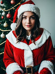 Woman in Festive Santa Suit Costume Photorealistic Cosplay Portrait