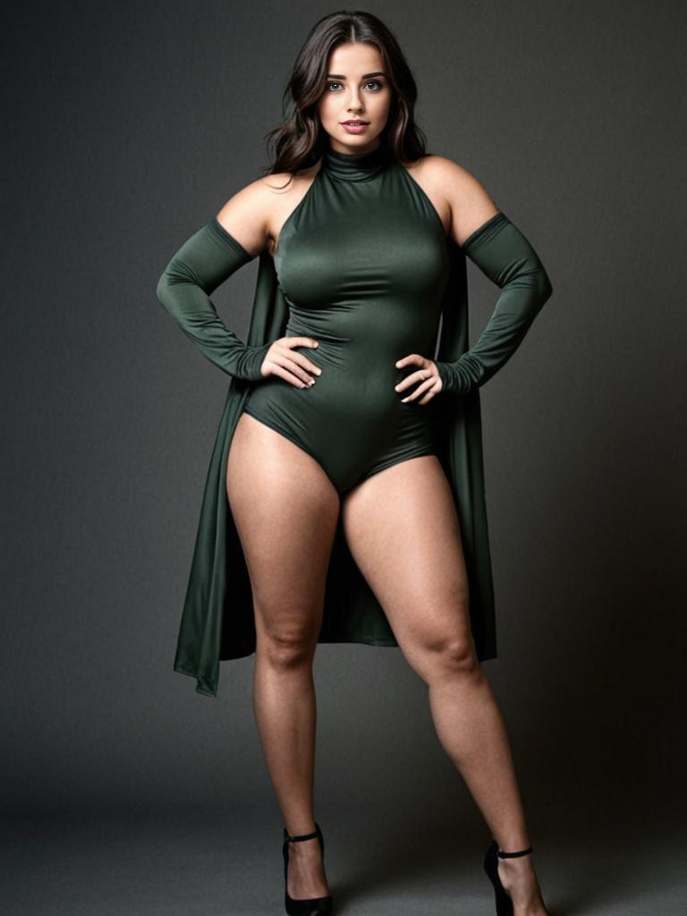 Confident Woman in Dark Green Halter Bodysuit