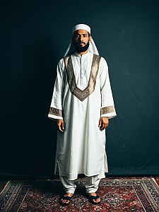 Man in Traditional Muslim Costume Photorealistic Full Body Editorial Portrait