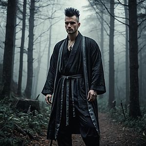 Man with Mohawk in Foggy Forest
