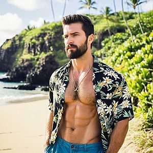 Fit man on tropical beach