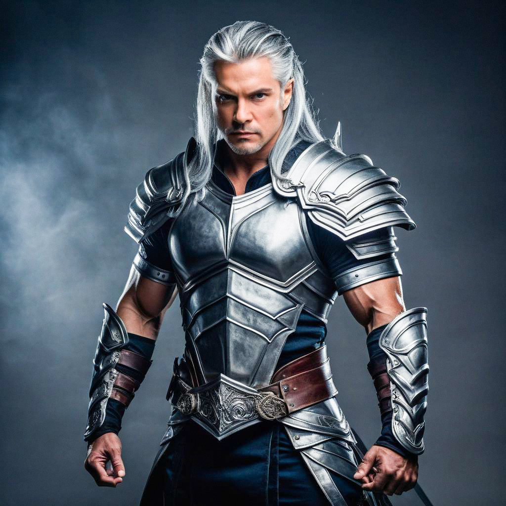 Fierce Male Warrior in Metallic Armor