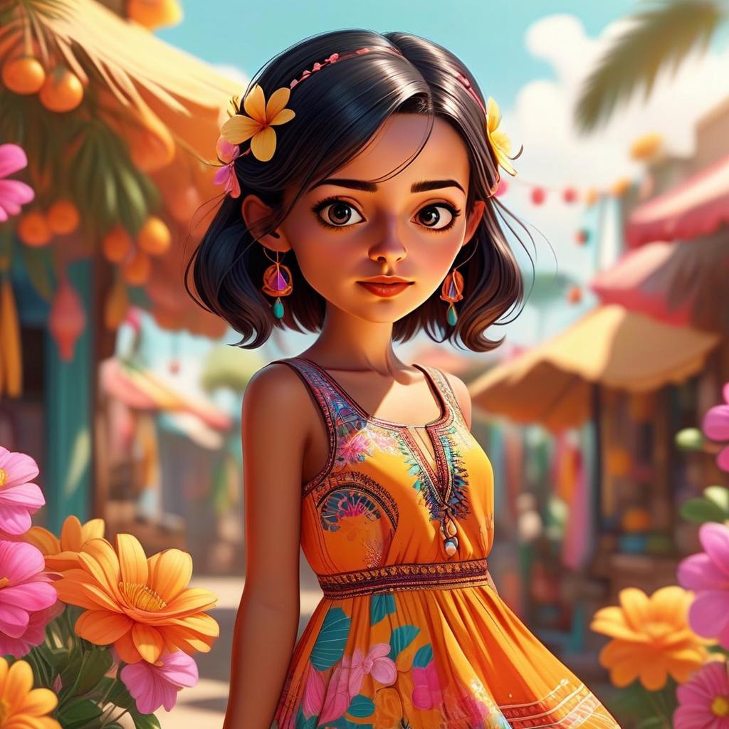 Young Woman with Flowers in Outdoor Market Young Woman with Flowers in Outdoor Market