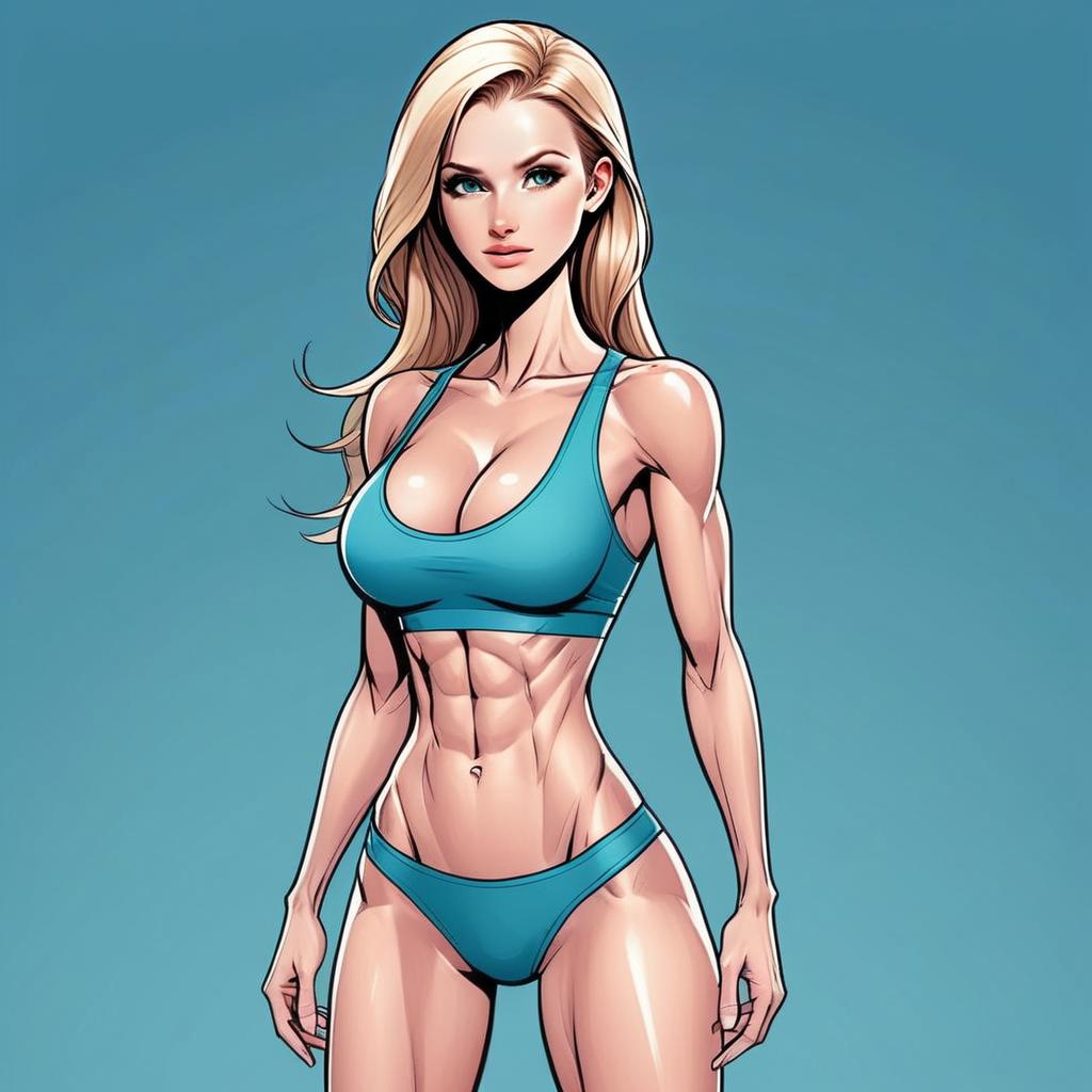 Fit Woman in Teal Sportswear - Digital Illustration