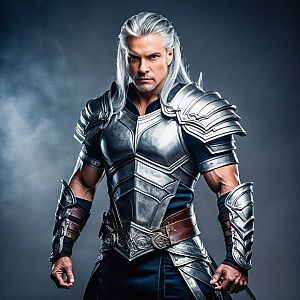 Fierce Male Warrior in Metallic Armor