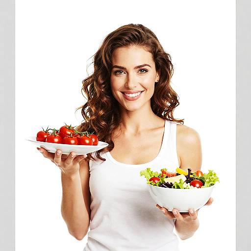 Healthy Woman Holding Fresh Salad and Cherry Tomatoes