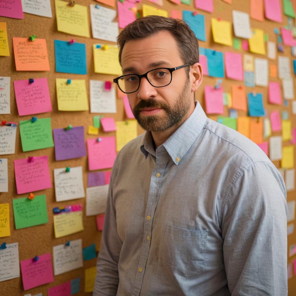 Man in front of sticky notes wall