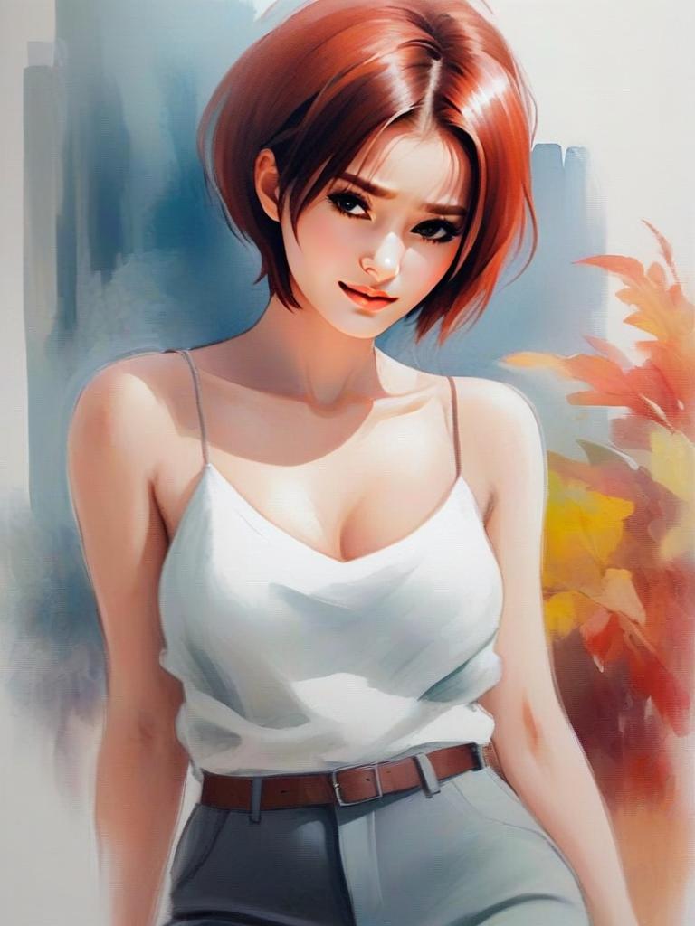 Young Woman in White Camisole with Autumn Foliage Young Woman in White Camisole with Autumn Foliage