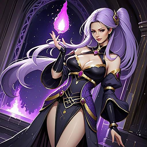 Ishtar Fire Emblem Style Fantasy Mage with Purple Flame - Digital Art Illustration