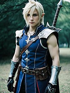Final Fantasy Male Cosplay with Sword and Detailed Costume