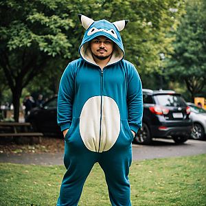 Man in Blue Animal Onesie in Park