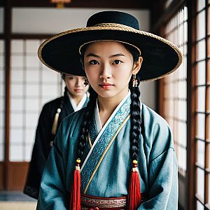 Young Woman in Traditional East Asian Attire