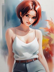 Young Woman in White Camisole with Autumn Foliage
