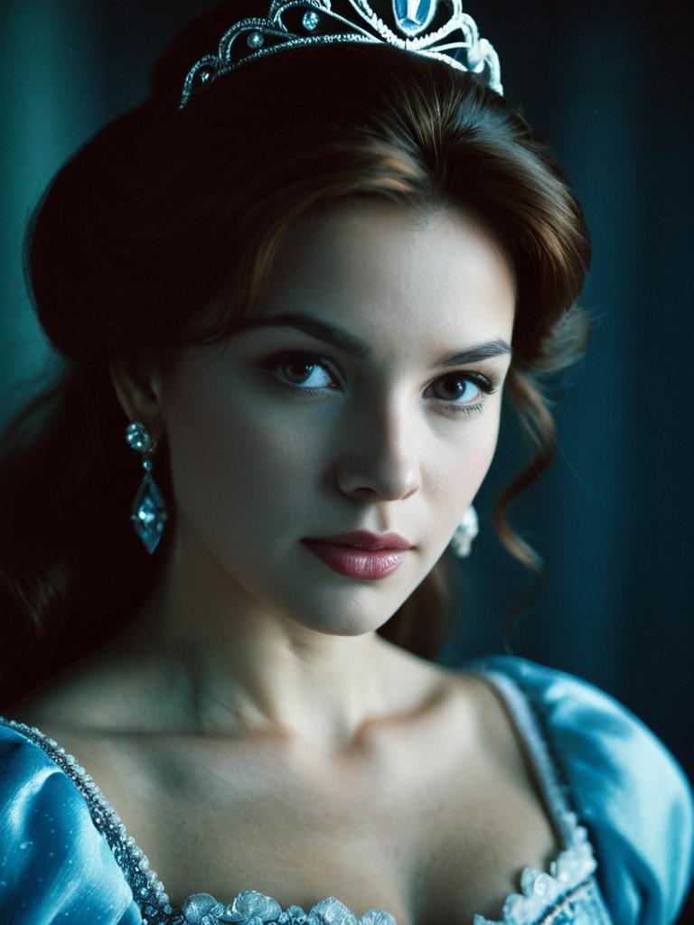 Woman in Disney Princess Dress Close Up Detailed Headshot Cinematic
