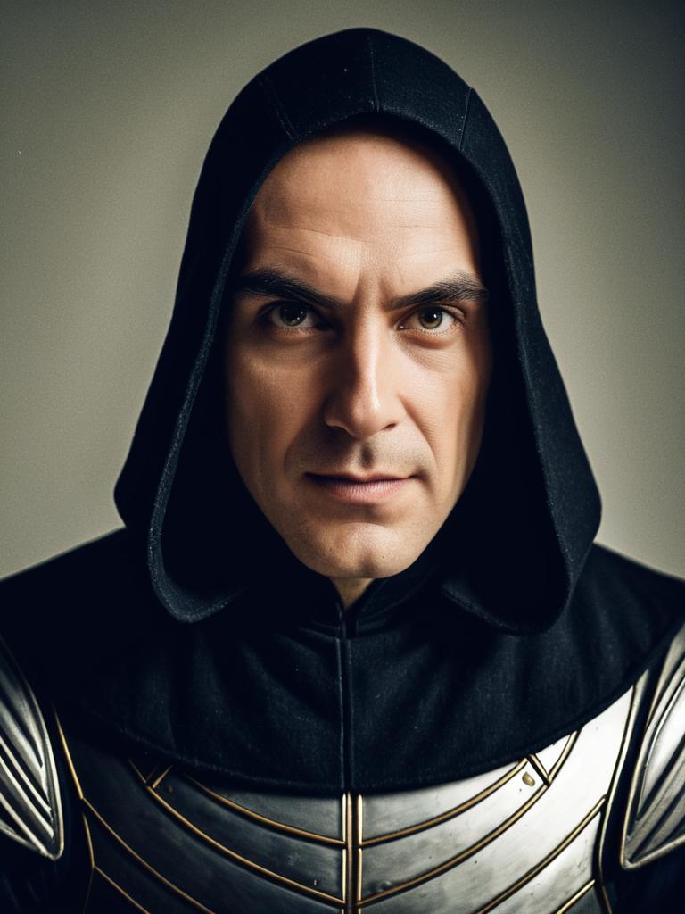Mysterious Man in Cloak and Armor