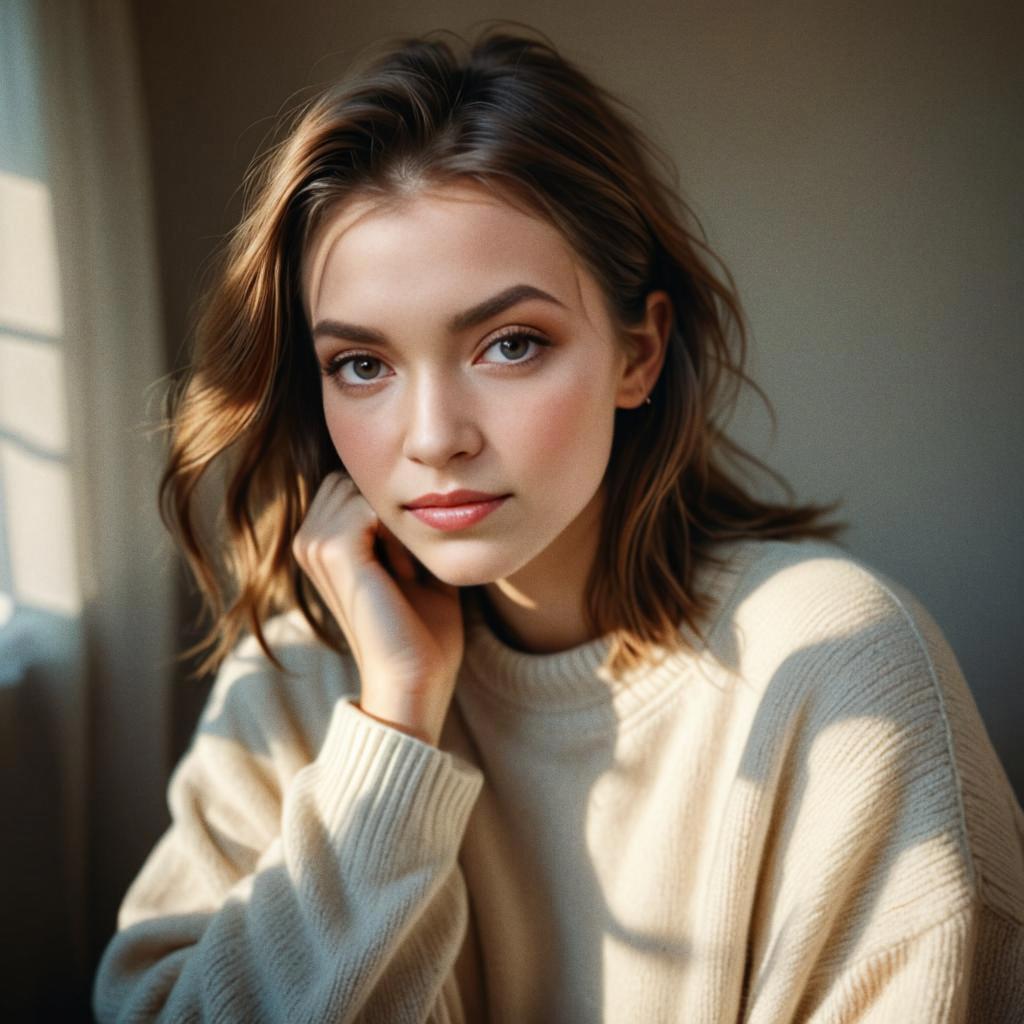 Serene portrait of a young woman in soft light